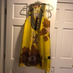 Rozae Nichols Silk and leather dress hand beaded